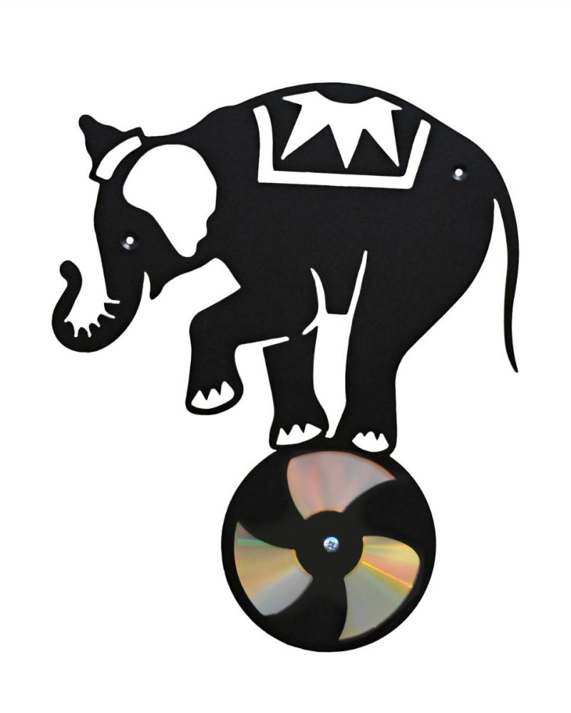 Steel Performing Elephant Recycled CD Black Wall Art on a White Background