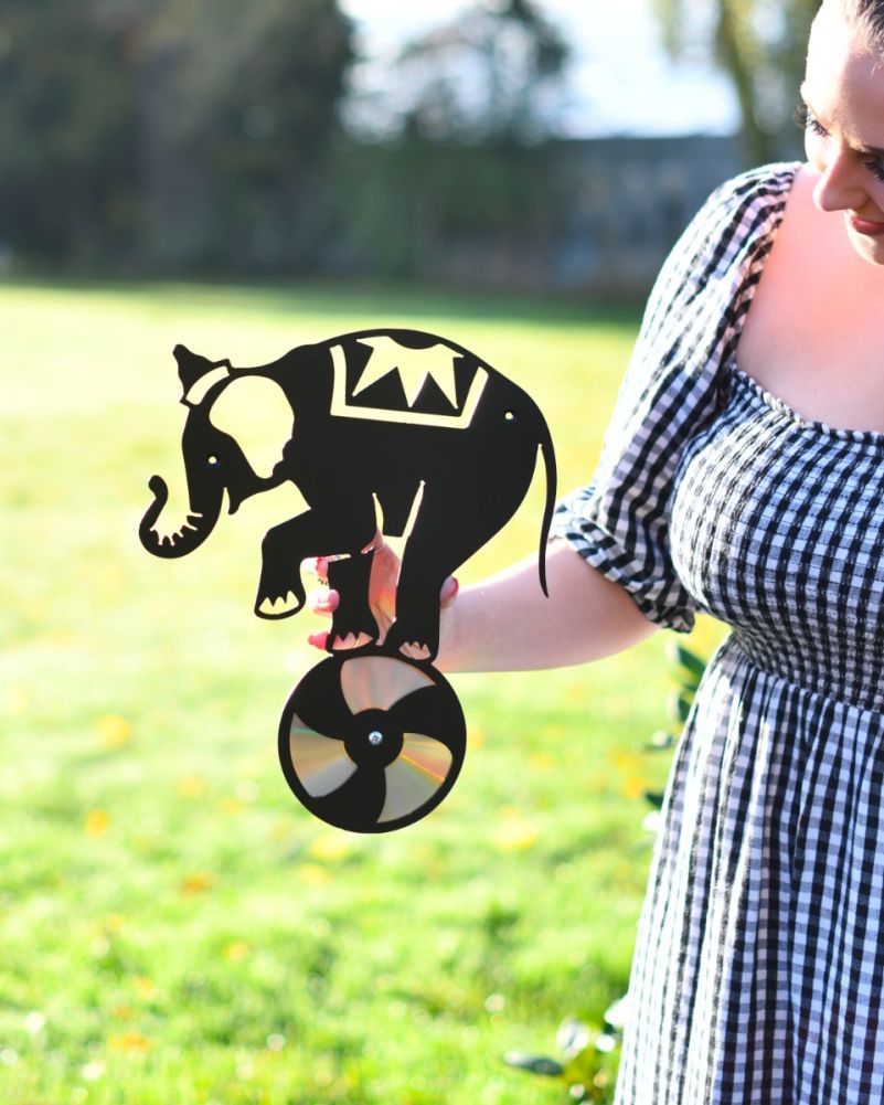 Steel Performing Elephant Recycled CD Black Wall Art Scale Shot