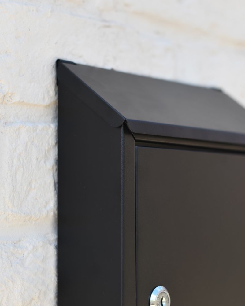 Steel Wall Mounted Contemporary Slanted Post Box In Black Finish