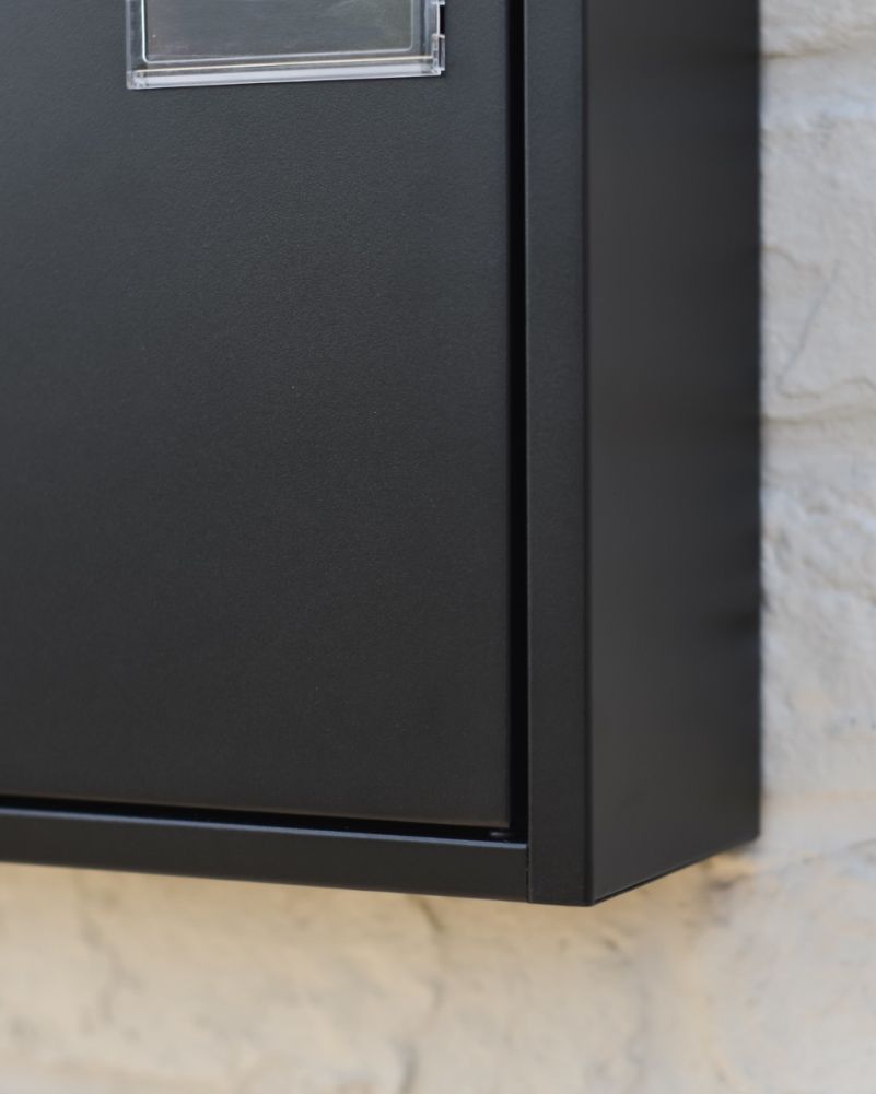Steel Wall Mounted Contemporary Wide Post Box In Black Corner