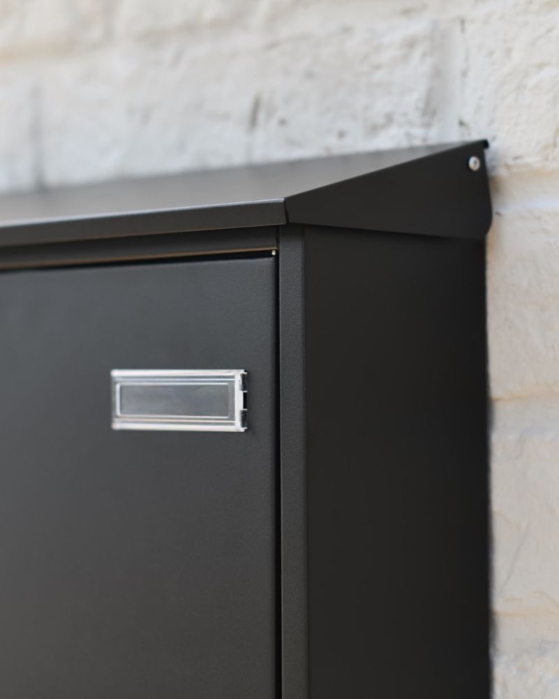 Steel Wall Mounted Contemporary Wide Post Box In Black Finish