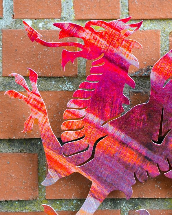 Steel Welsh Dragon Garden Wall Art Close Up