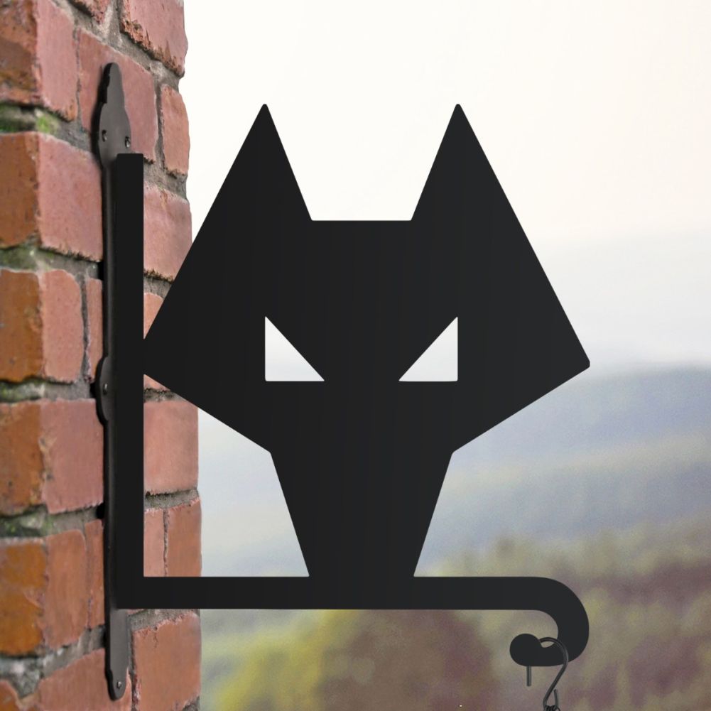 Steel Wolves Wolf Head Hanging Basket Bracket in a Cloudy Setting