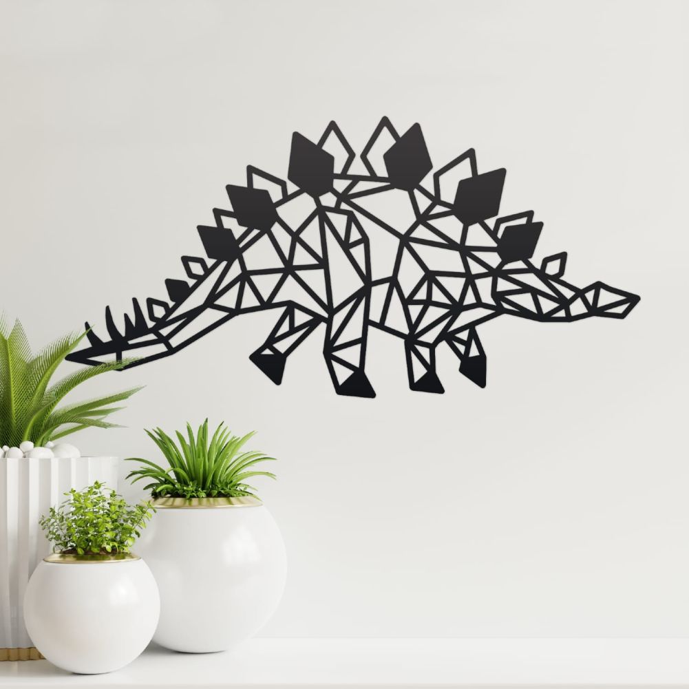 Geometric Stegosaurus Wall Art With Pot Plants