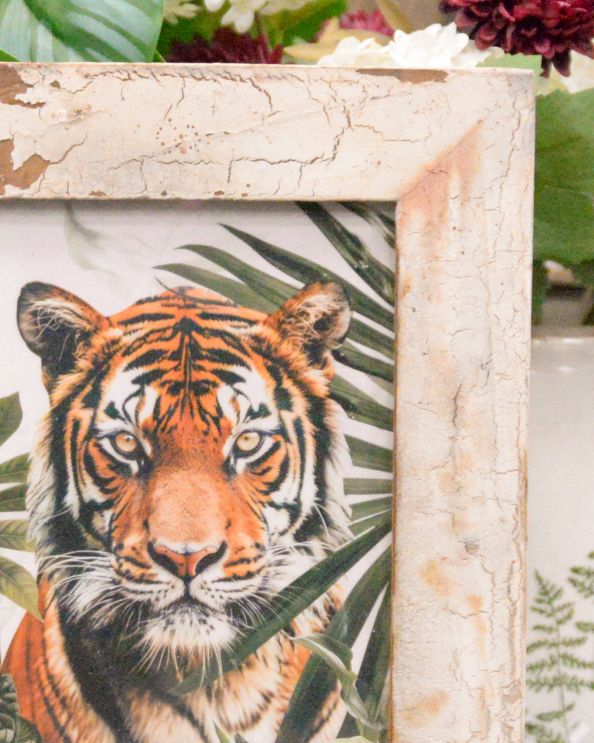 'Striped Majesty' Recycled Wooden Framed Tiger Artwork Close Up