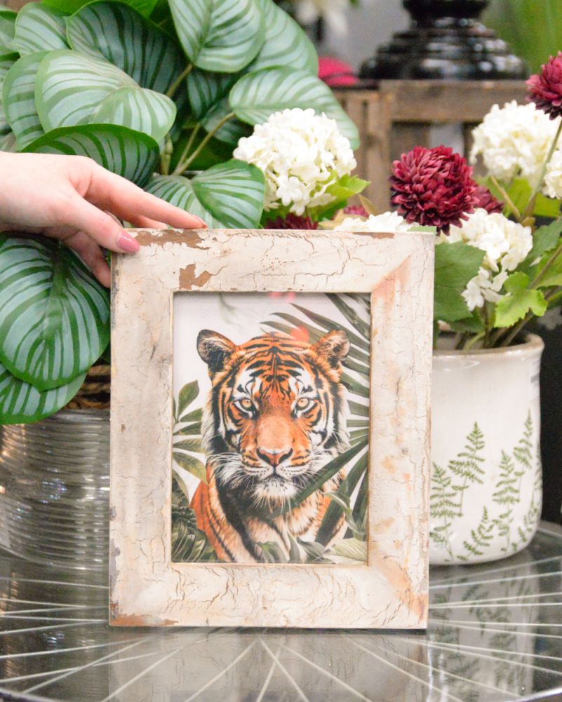 'Striped Majesty' Recycled Wooden Framed Tiger Artwork Scale