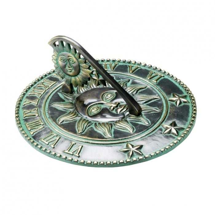Sun Design Sundial in a Antique Verdigris Finish