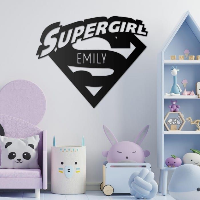 'Supergirl' Personalised Wall Art in Situ in the Child's Bedroom