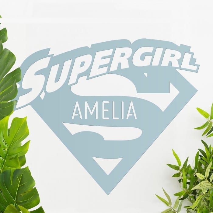 'Supergirl' Personalised Wall Art in Situ Next to Plants