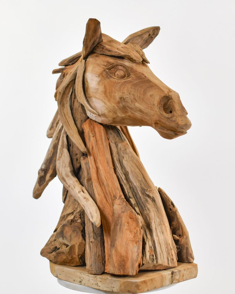 Teak Driftwood Horse Bust