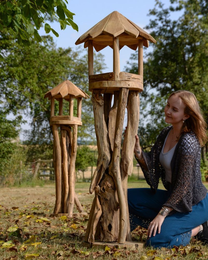 Teak Driftwood 'Woodland Watchtower' Decorative Bird Box 