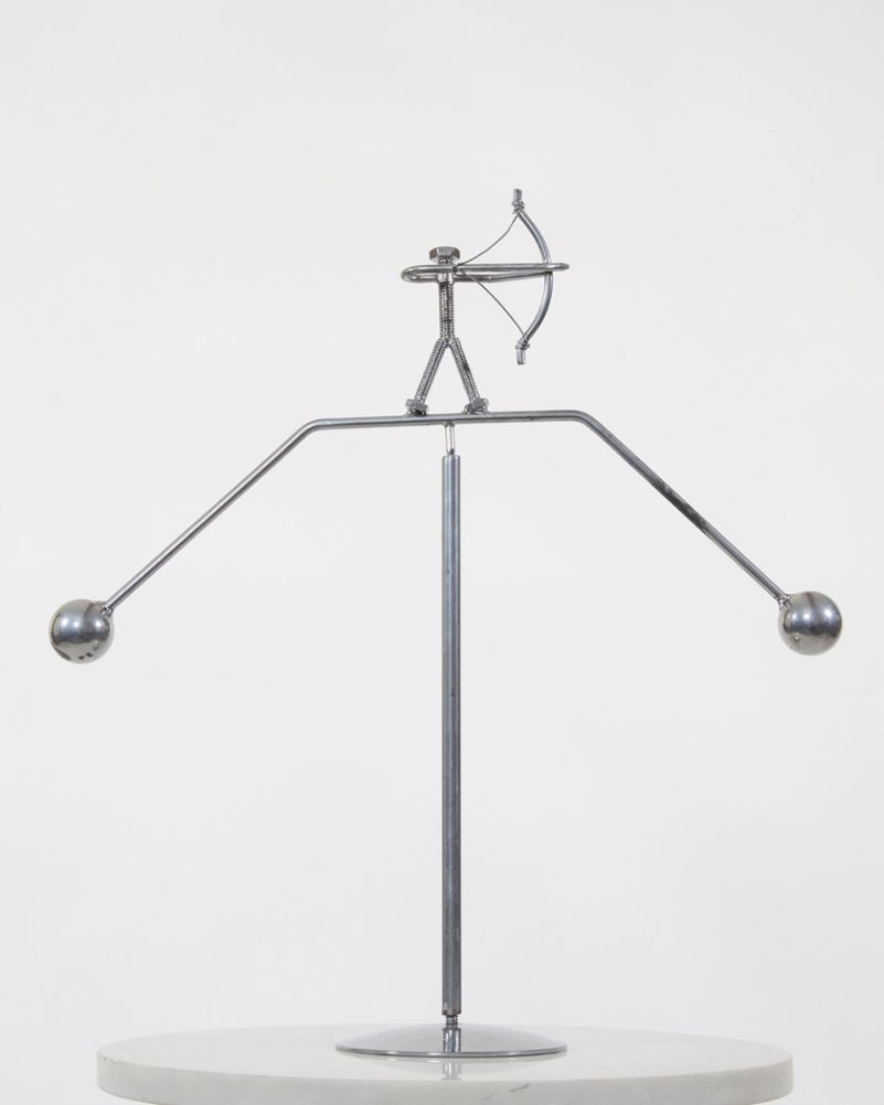 'The Archer' Scrap Metal Chrome Kinetic Balance Sculpture