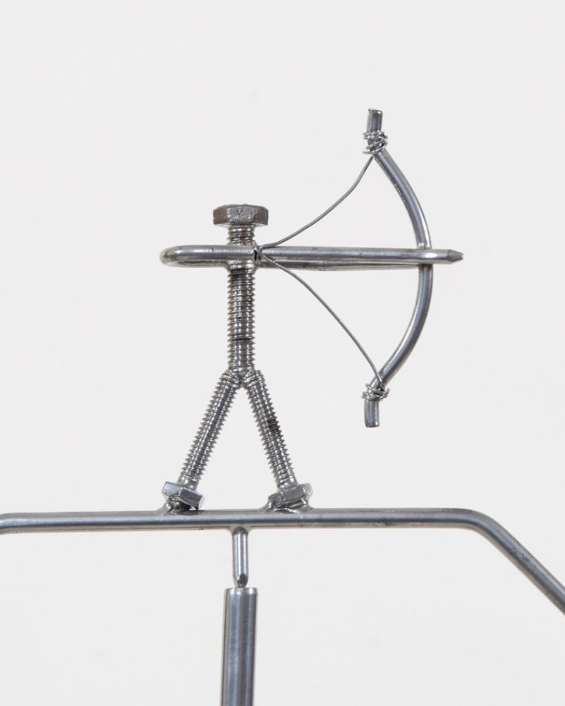 'The Archer' Scrap Metal Chrome Kinetic Balance Sculpture Close Up