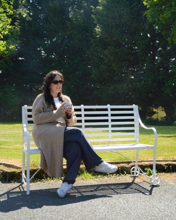 'The Farnham' Wrought Iron Antique White Garden Bench To Scale