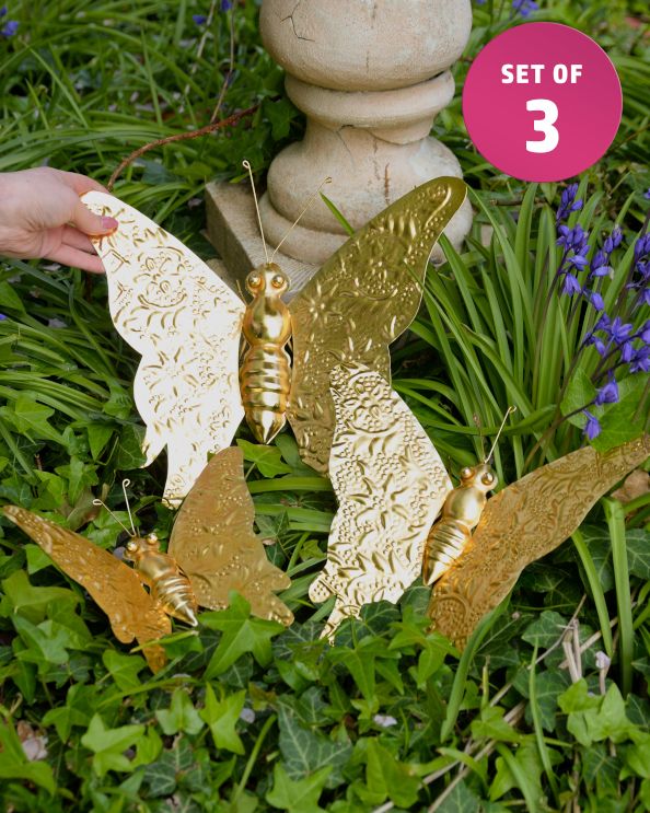 'Volare' The Gold Butterfly Scrap Metal Art - Set Of Three