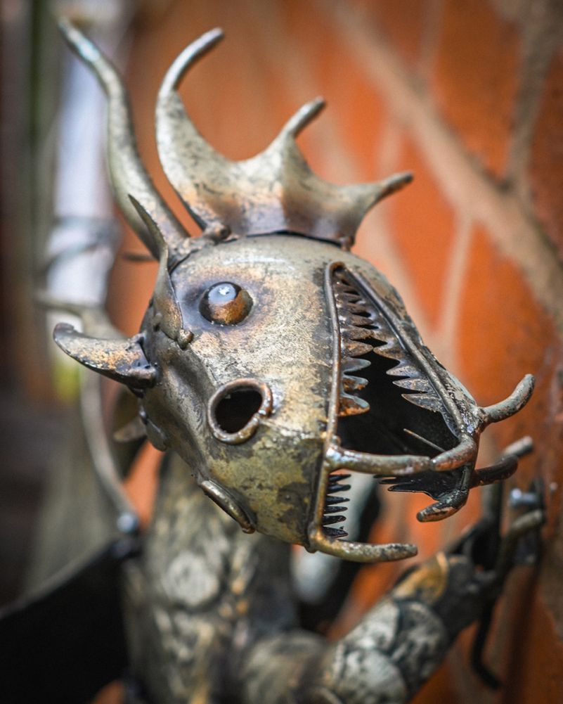 Burnished Metal Dragon Wall Art Close Up