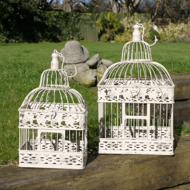 The Kenton' Pair Of Vintage Style White Bird Cages in Two Sizes