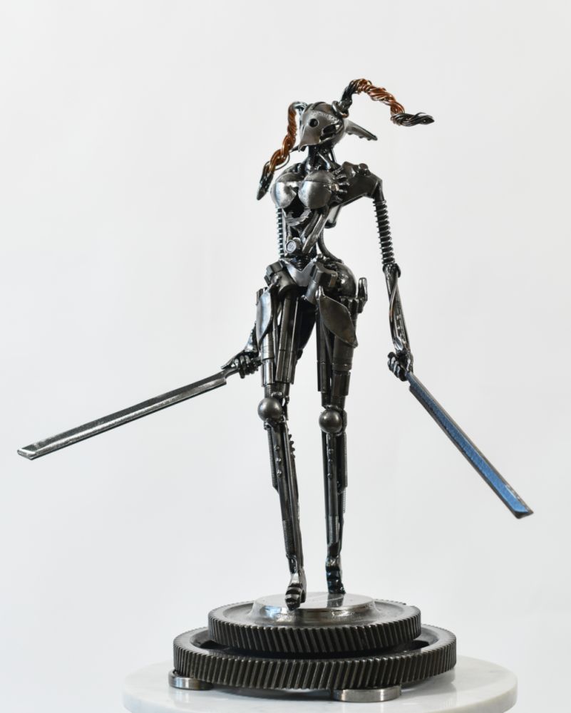The Masked Warrior Bespoke Metal Art Sculpture Side On