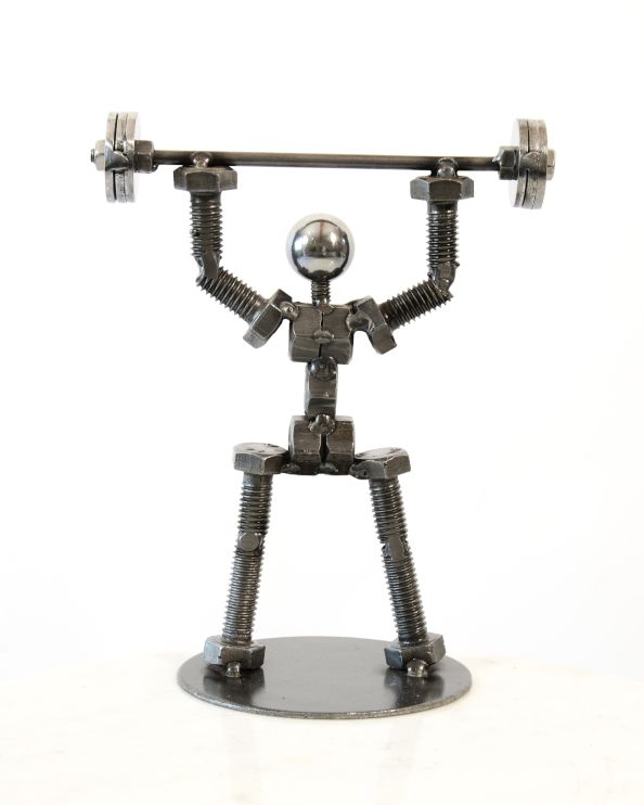 The Over Head Press Natural Finish Scrap Metal Art Sculpture 