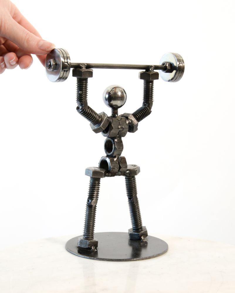 The Over Head Press Natural Finish Scrap Metal Art Sculpture To Scale