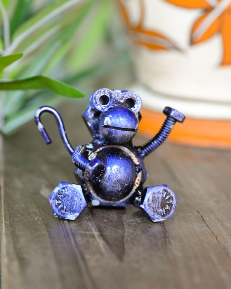 The Robot Monkey Scrap Metal Art Sculpture Blue