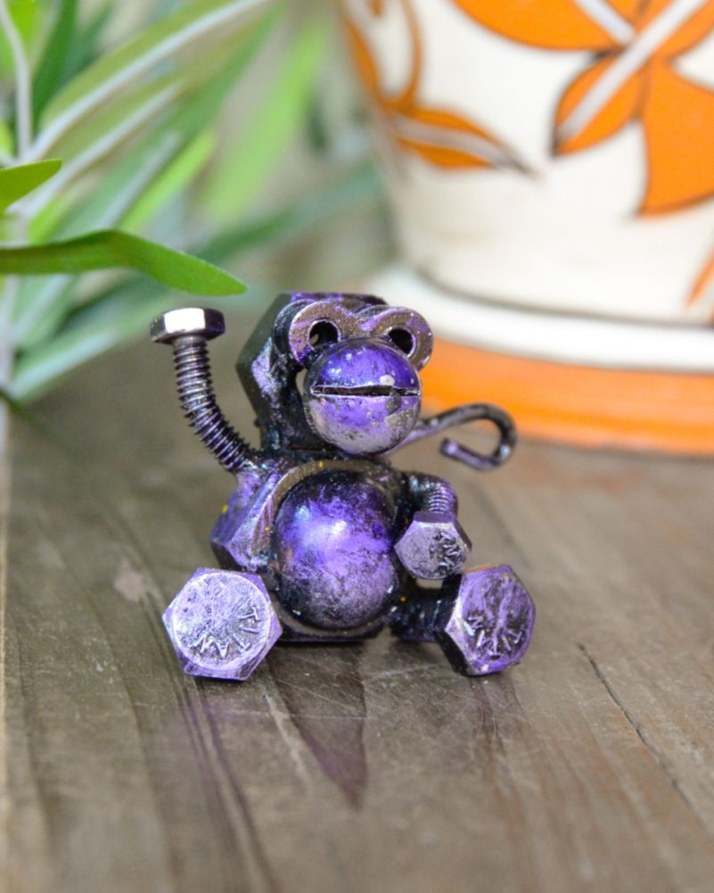 The Robot Monkey Scrap Metal Art Sculpture Purple