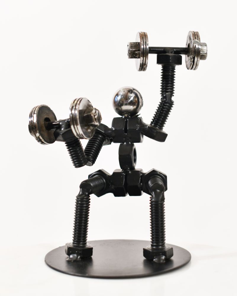 The Shoulder Press Scrap Metal Art Sculpture