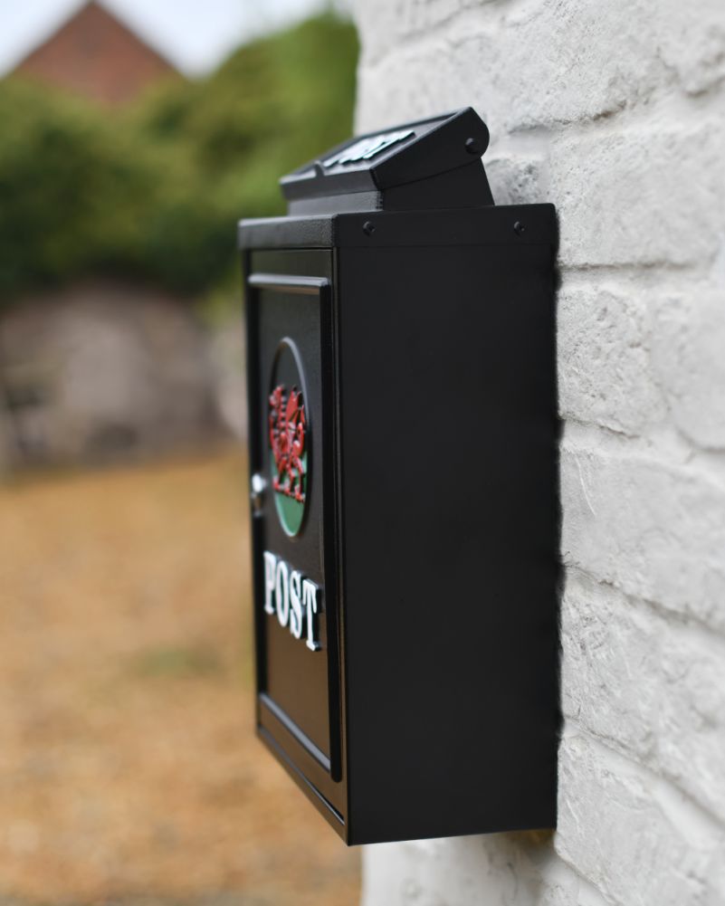 Welsh Dragon Motif Black Wall Mounted Post Box