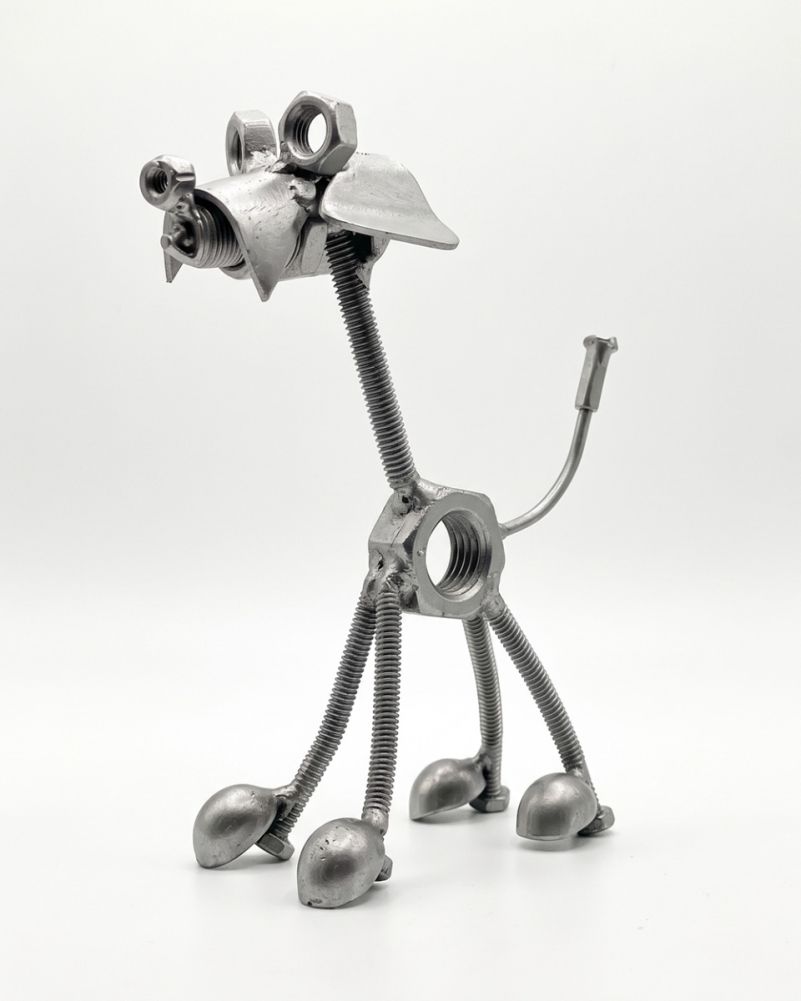 Threaded Terrier The Dog Polished Scrap Metal Art Sculpture Digital Illustration White Background