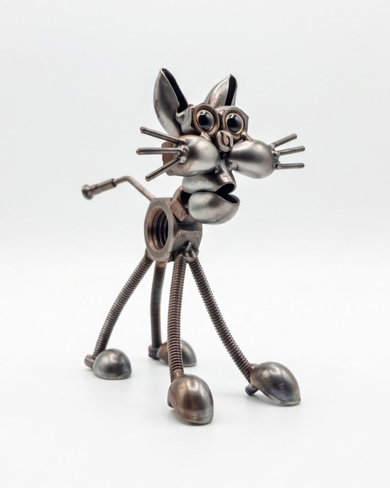 Threaded Tomcat Polished Scrap Metal Art Sculpture Digital Illustration White Background
