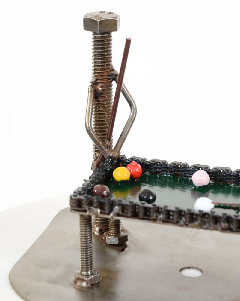 'Threaded Trick Shot' Scrap Metal Art Sculpture Close Up
