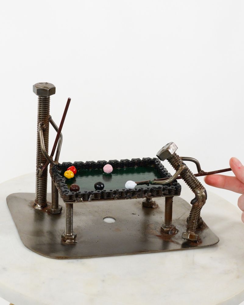 'Threaded Trick Shot' Scrap Metal Art Sculpture To Scale