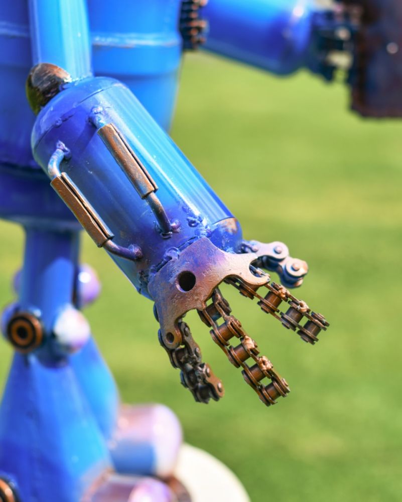 Toaster The Robot Garden Sculpture Recycled Metal Parts Arm