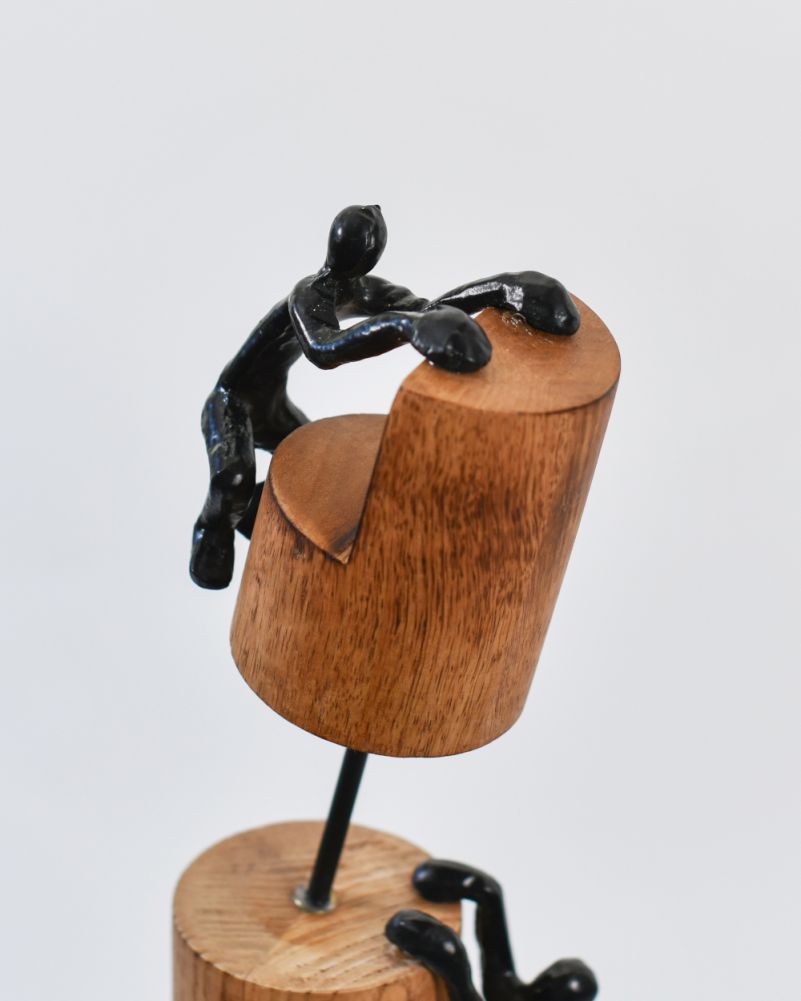 Top Of the Black Aluminium And Wood 'Reaching New Heights' Sculpture