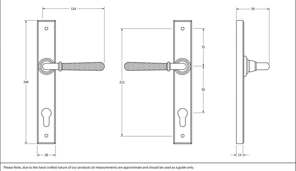 Traditional Aged Brass Slimline Espag Lever Door Handle Dimensions