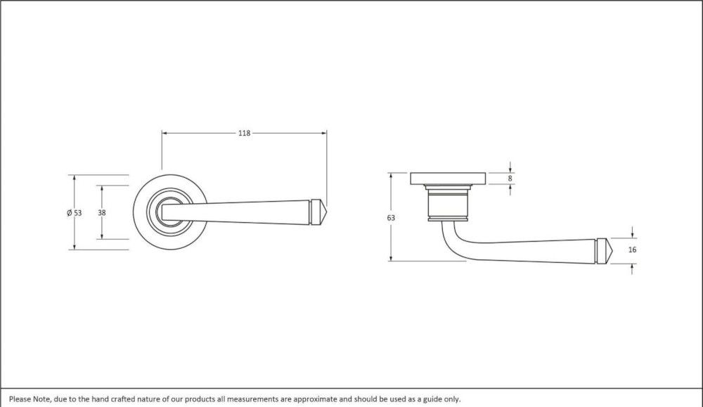 Traditional Black Beeswax Lever Door Handle On Simplistic Rose Dimensions