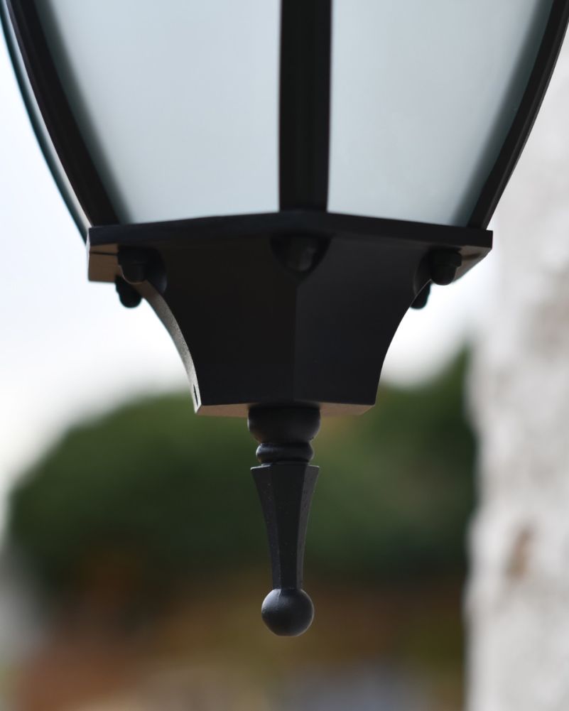 Traditional Black Frost Aluminium Victorian Top Fix Wall Lantern - 36cm