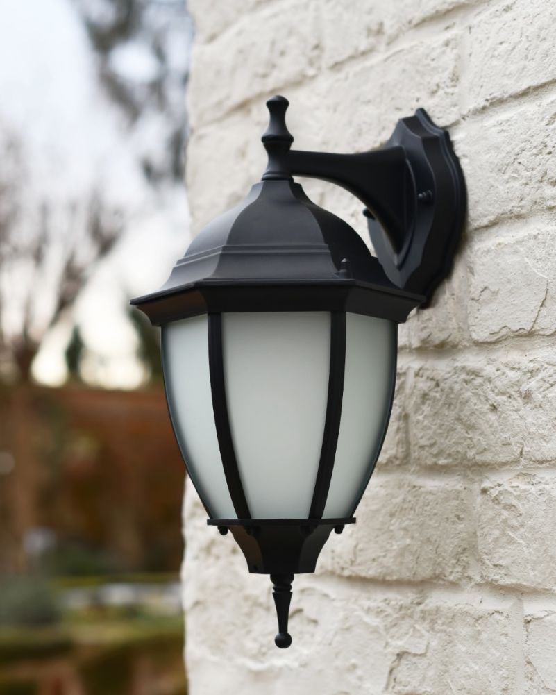 Traditional Black Frost Aluminium Victorian Top Fix Wall Lantern - 36cm