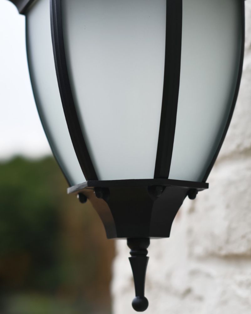Traditional Black Frost Aluminium Victorian Top Fix Wall Lantern - 36cm