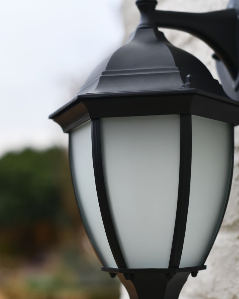 Traditional Black Frost Aluminium Victorian Top Fix Wall Lantern - 36cm
