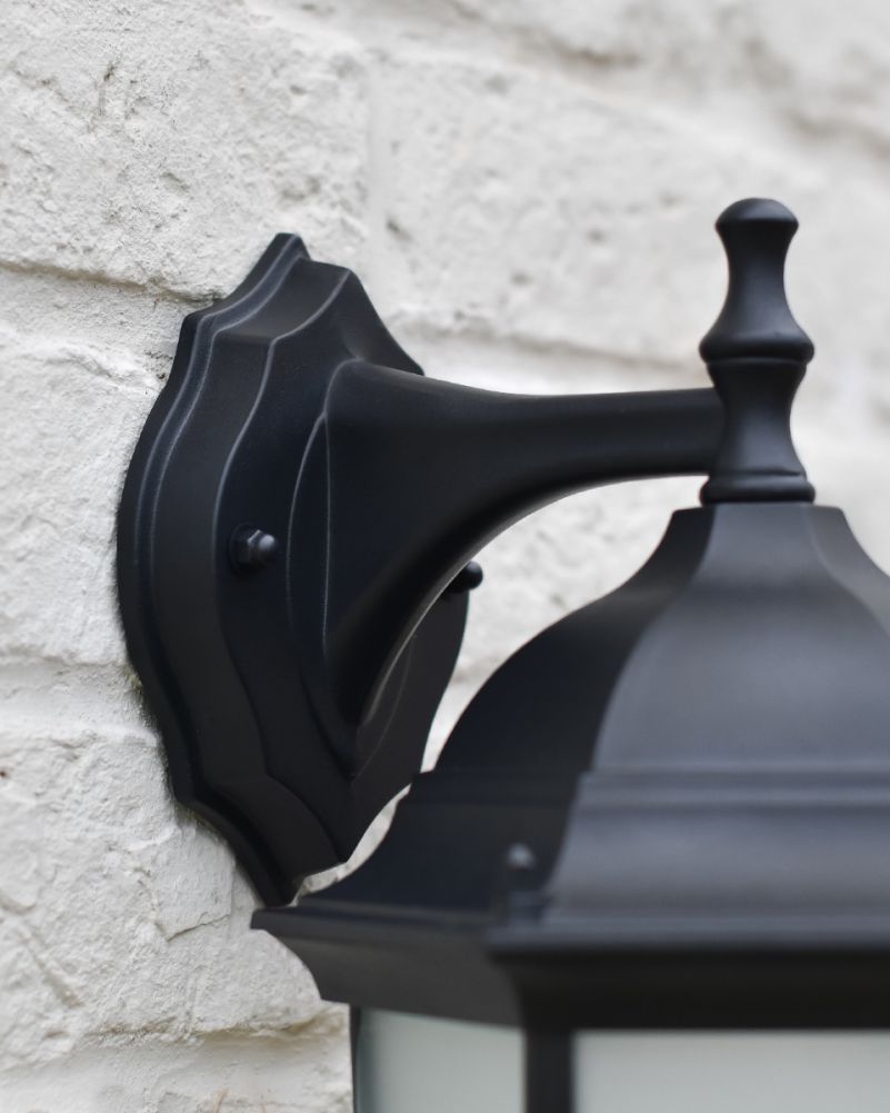 Traditional Black Frost Aluminium Victorian Top Fix Wall Lantern - 36cm