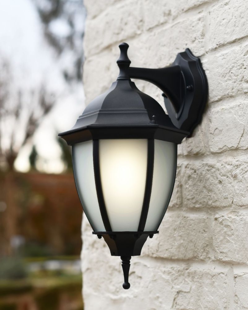 Traditional Black Frost Aluminium Victorian Top Fix Wall Lantern - 36cm