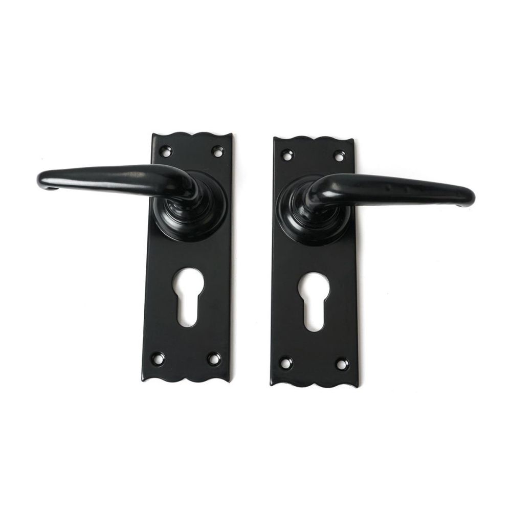 TRADITIONAL BLACK LEVER EURO LOCK DOOR HANDLE SET