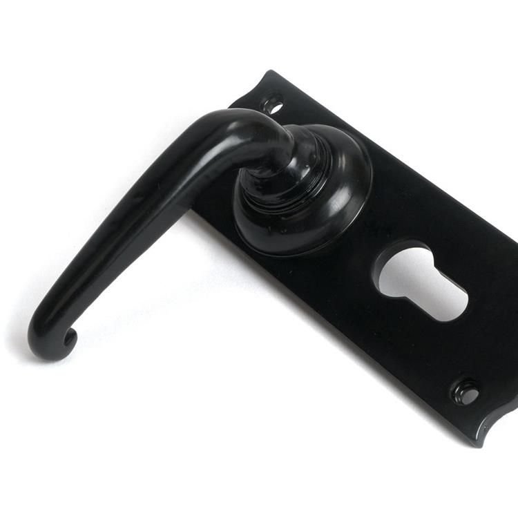 Traditional Black Lever Euro Lock Door Handle Set Side