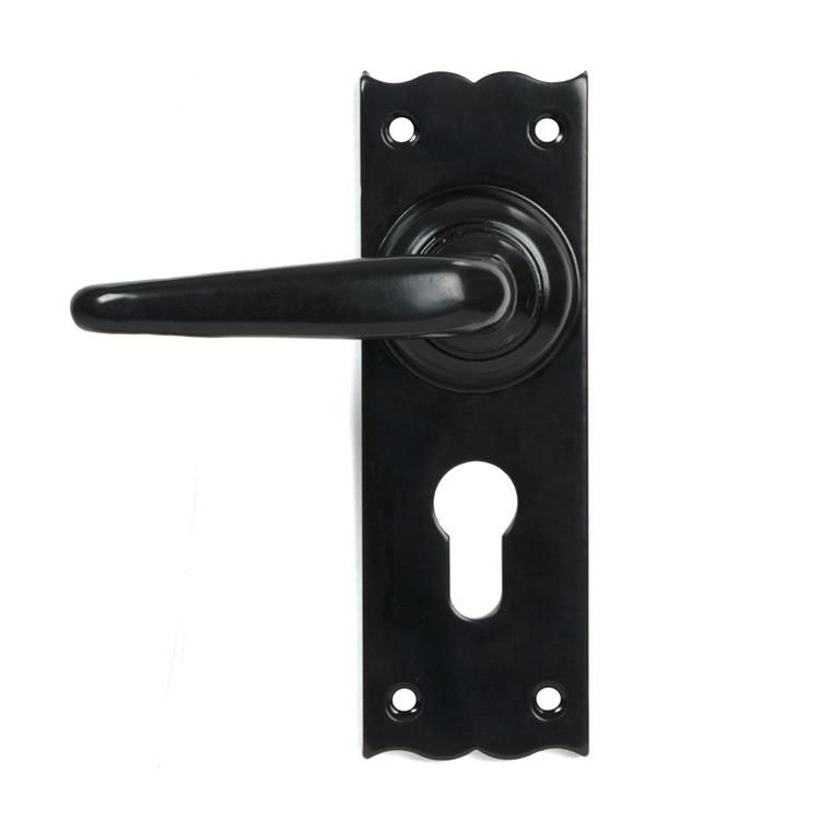 Traditional Black Lever Euro Lock Door Handle Set Single
