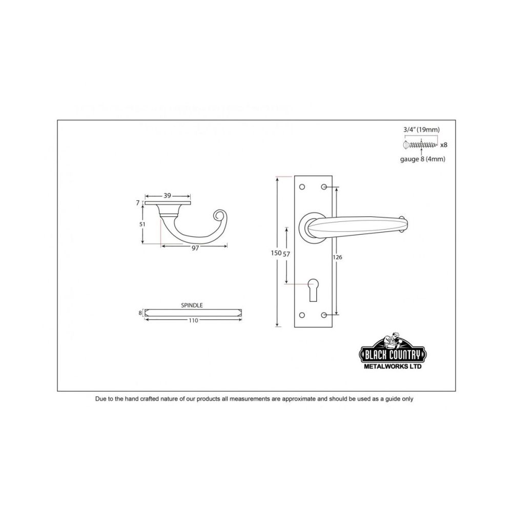Traditional Black Scrolled Lever Lock Dimensions