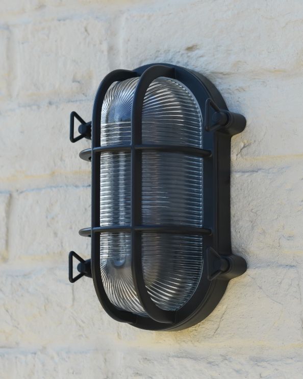 Traditional Black 'Seapoint' Oval Nautical Bulkhead Wall Light Front