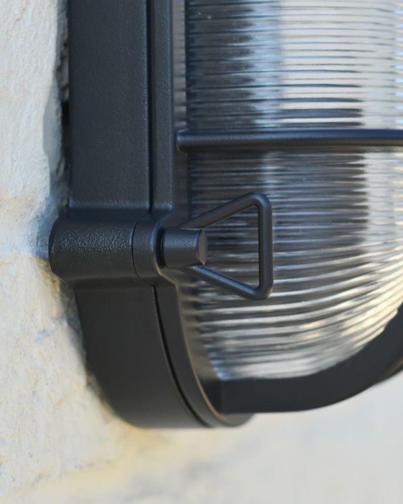 Traditional Black 'Seapoint' Oval Nautical Bulkhead Wall Light Close Up