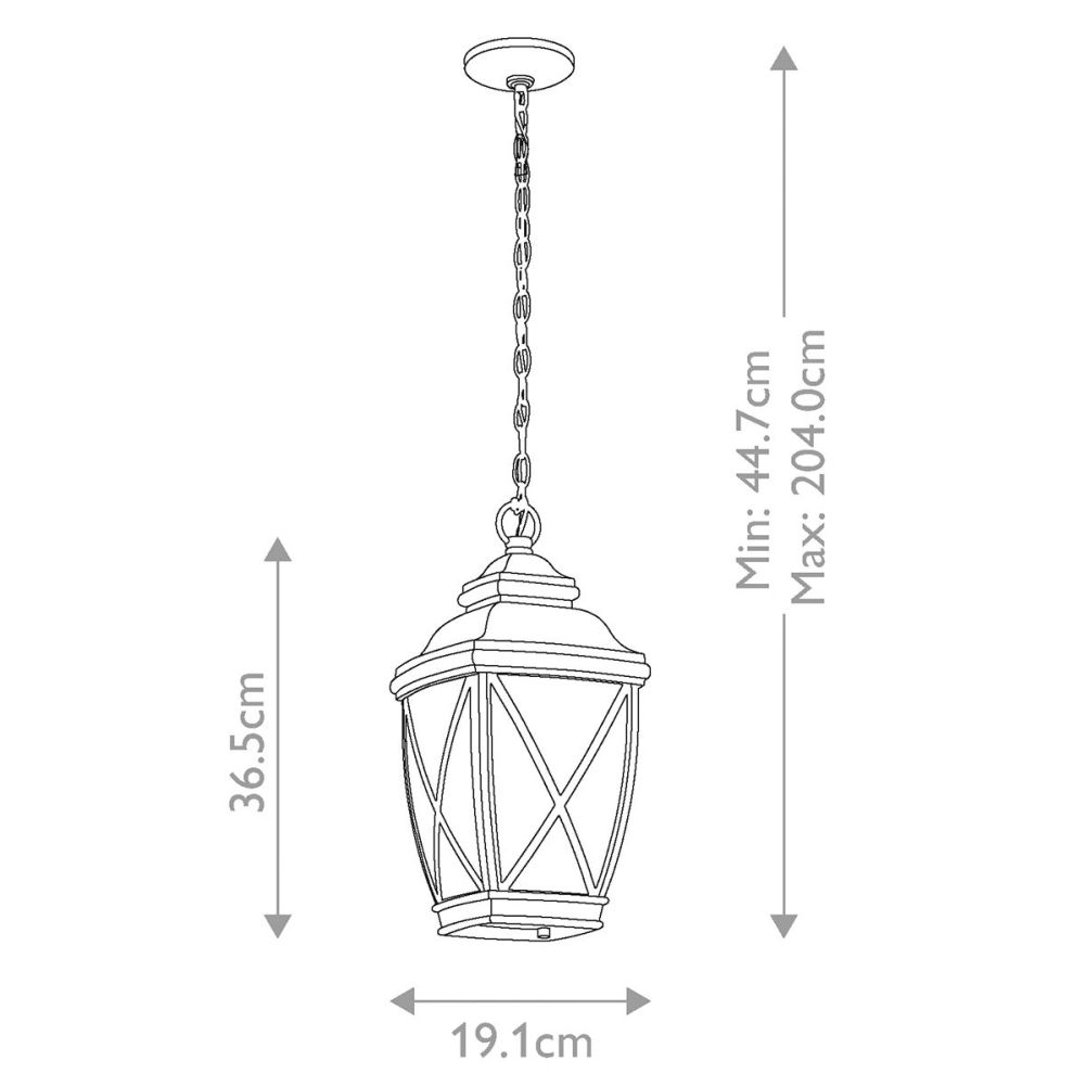 Traditional Bronze Cast Aluminium Hanging Chain Lantern Dimensions