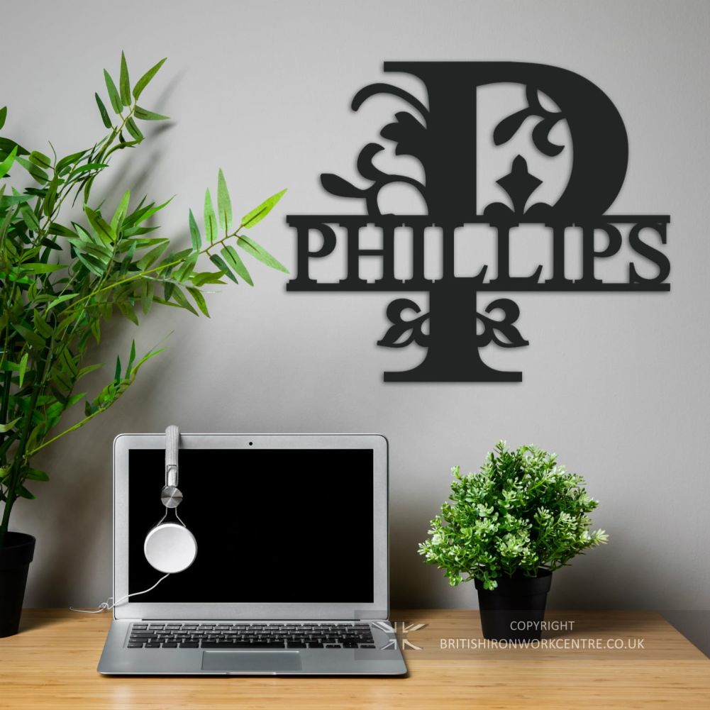 Bespoke Monogram Wall Art and House Sign - Letter P above a desk 